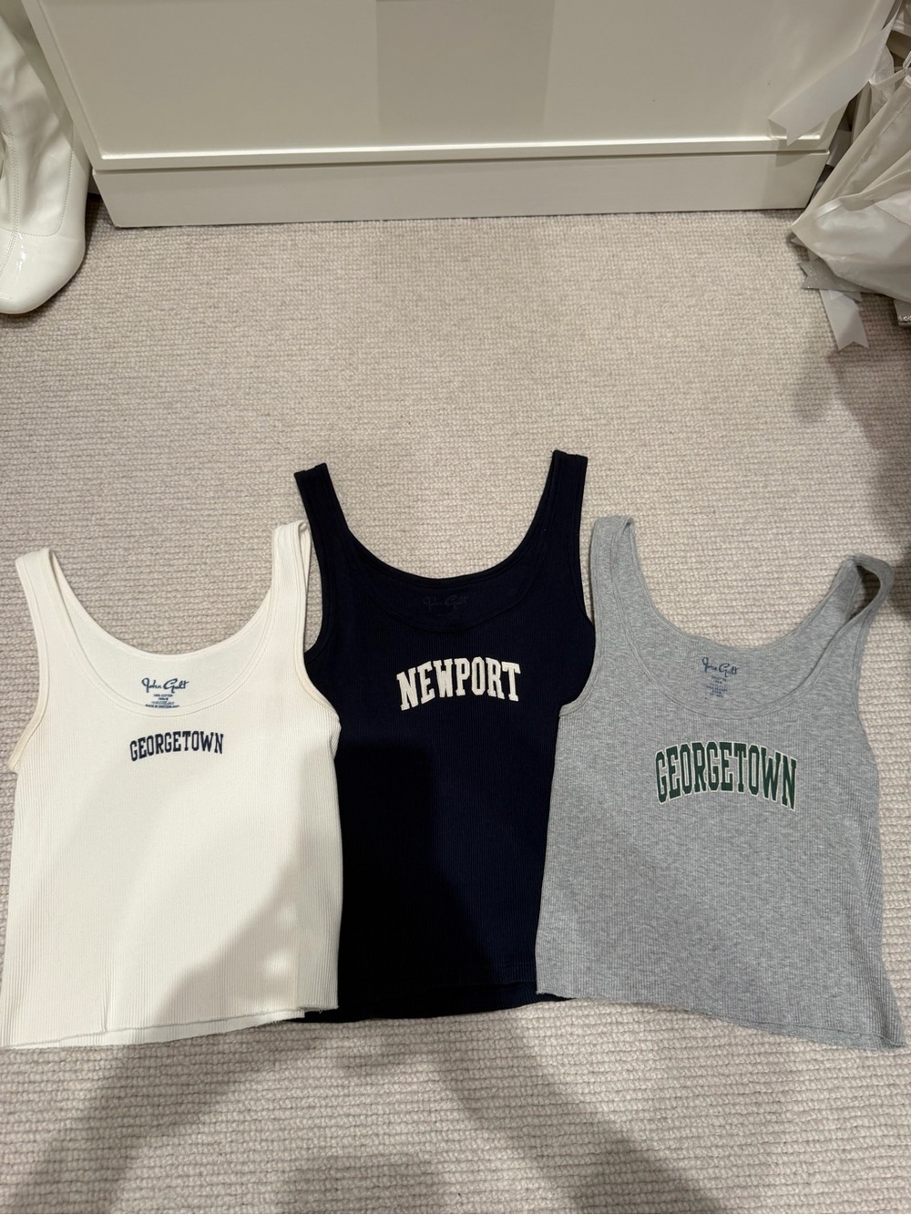 Brandy Melville Set of 3 Ribbed Tank Tops - White, Navy, Gray - City Logos